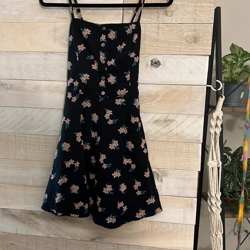 Black Flower Dress - Size S Hollister